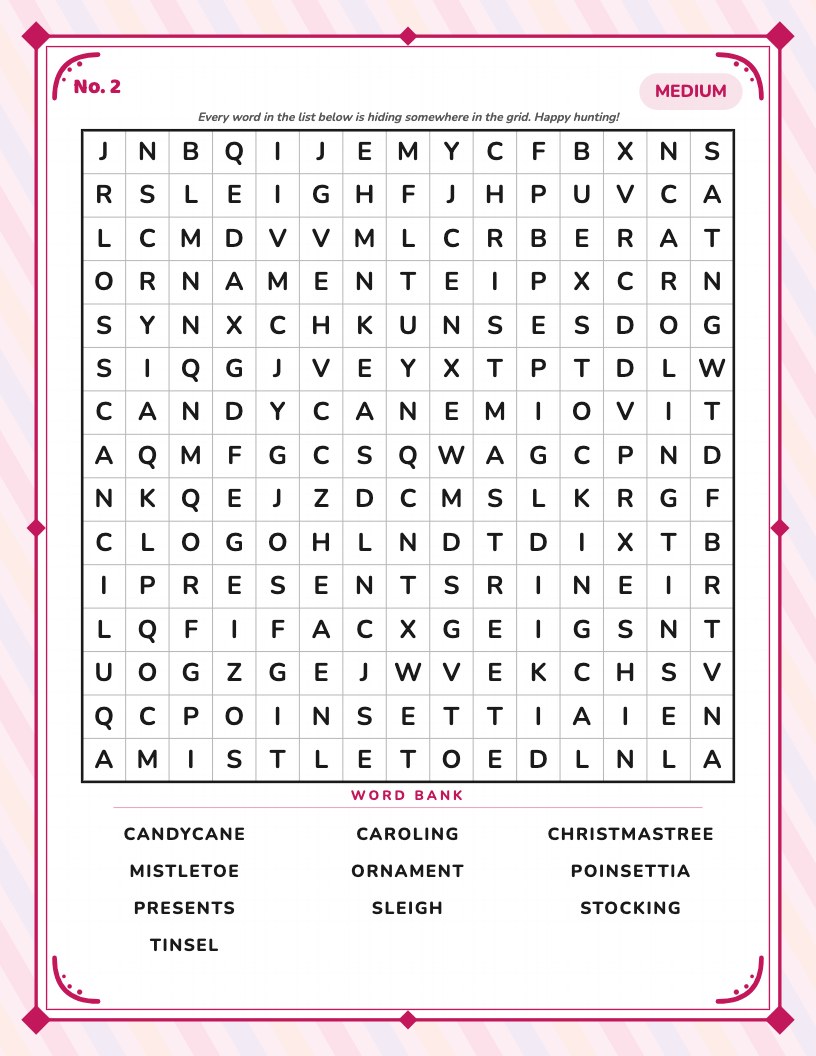 Word search page with engraved diamonds border style