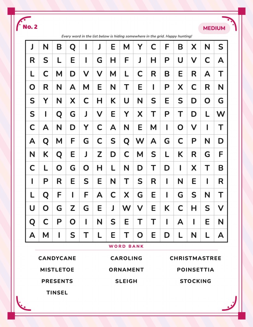Word search page with Victorian corner squares border style