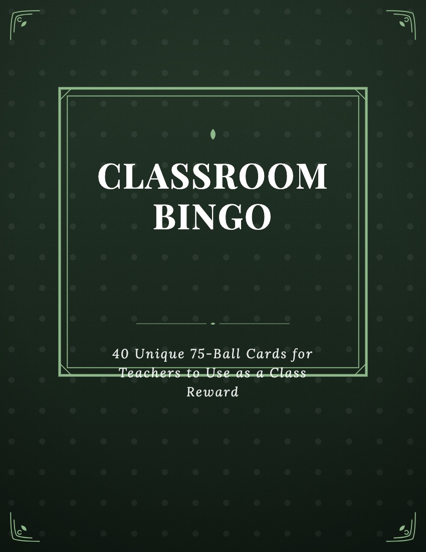 Generated classroom bingo cover, dark green with ornate frame