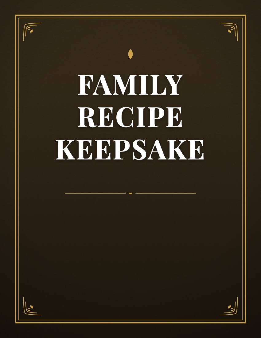 Generated family recipe keepsake cookbook cover, dark brown with gold frame
