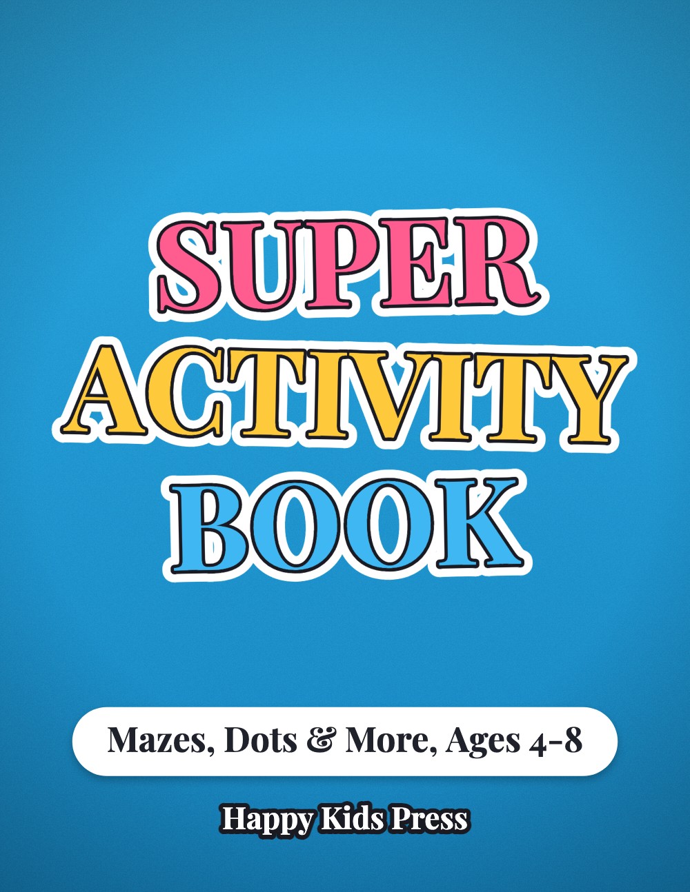 Generated kids activity book cover, orange sunburst with bubble lettering