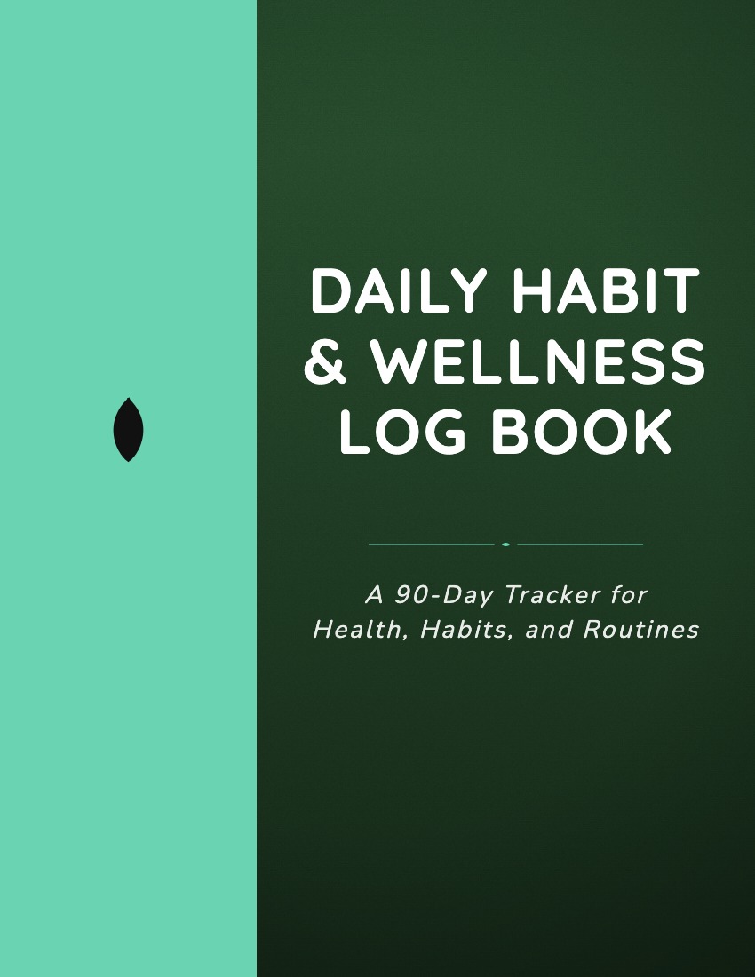 Generated daily habit and wellness log book cover, split mint and forest green panels