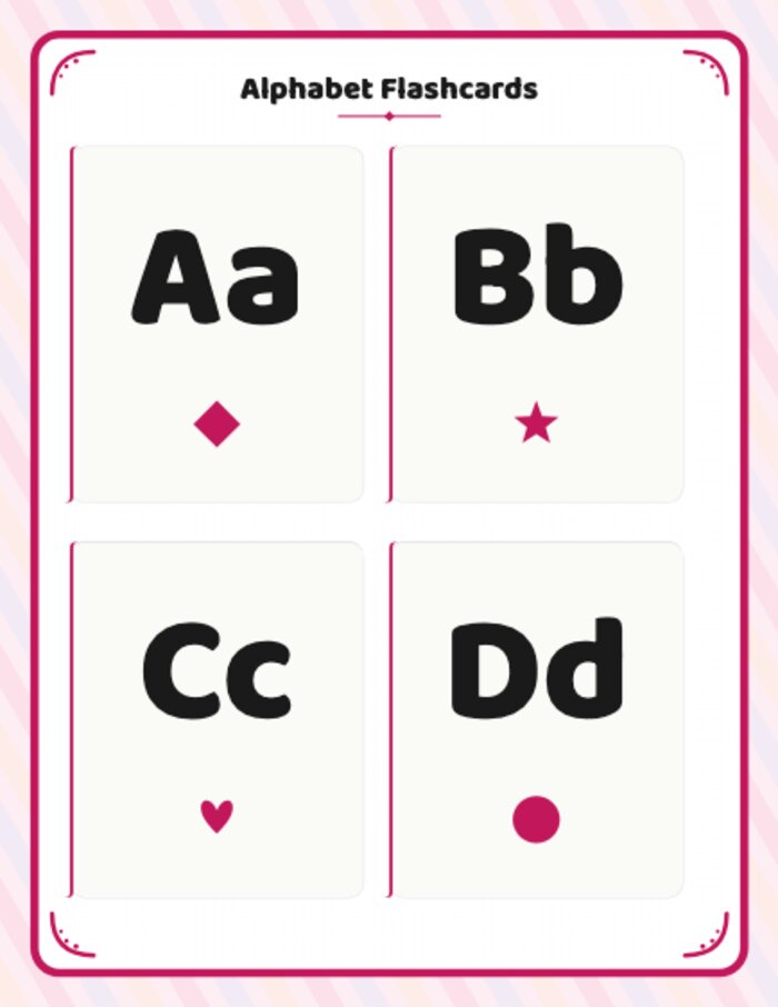 Real generated alphabet flashcard interior page for a kids activity book