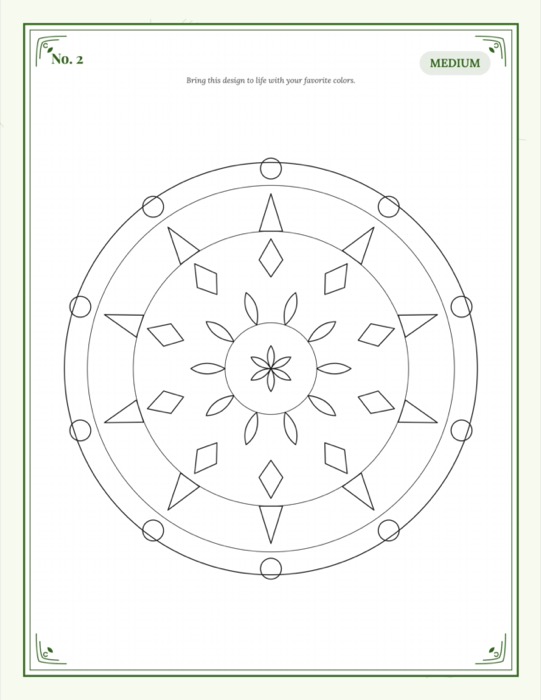 Real generated mandala coloring page interior with concentric line art design