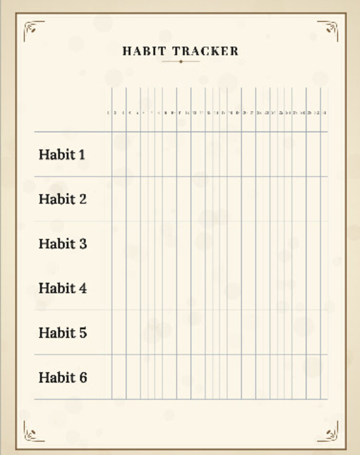 Real generated habit tracker grid interior page
